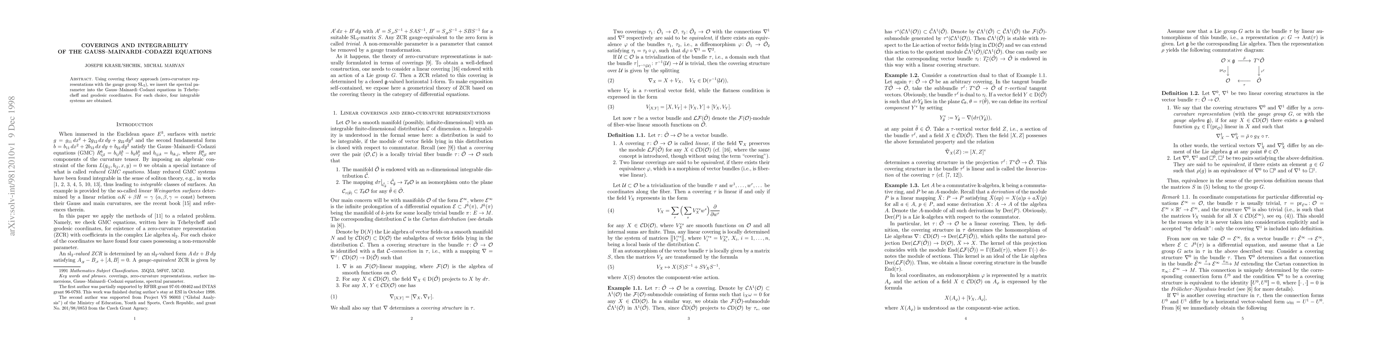 Thumbnail for Coverings and integrability of the Gauss-Mainardi-Codazzi equations