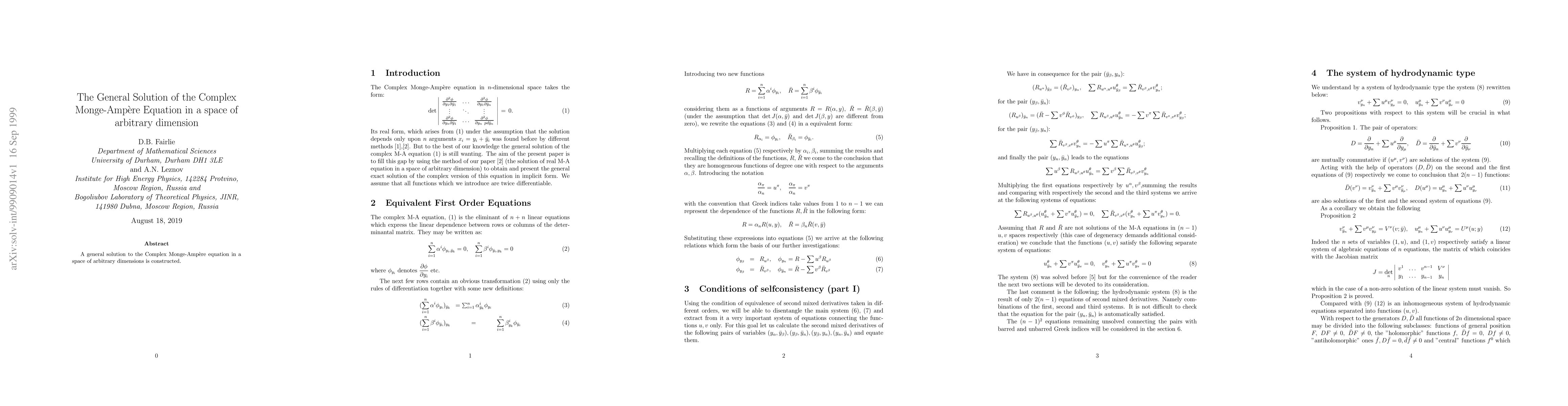 Thumbnail for The General Solution of the Complex Monge-Amp\`ere Equation in a space
  of arbitrary dimension