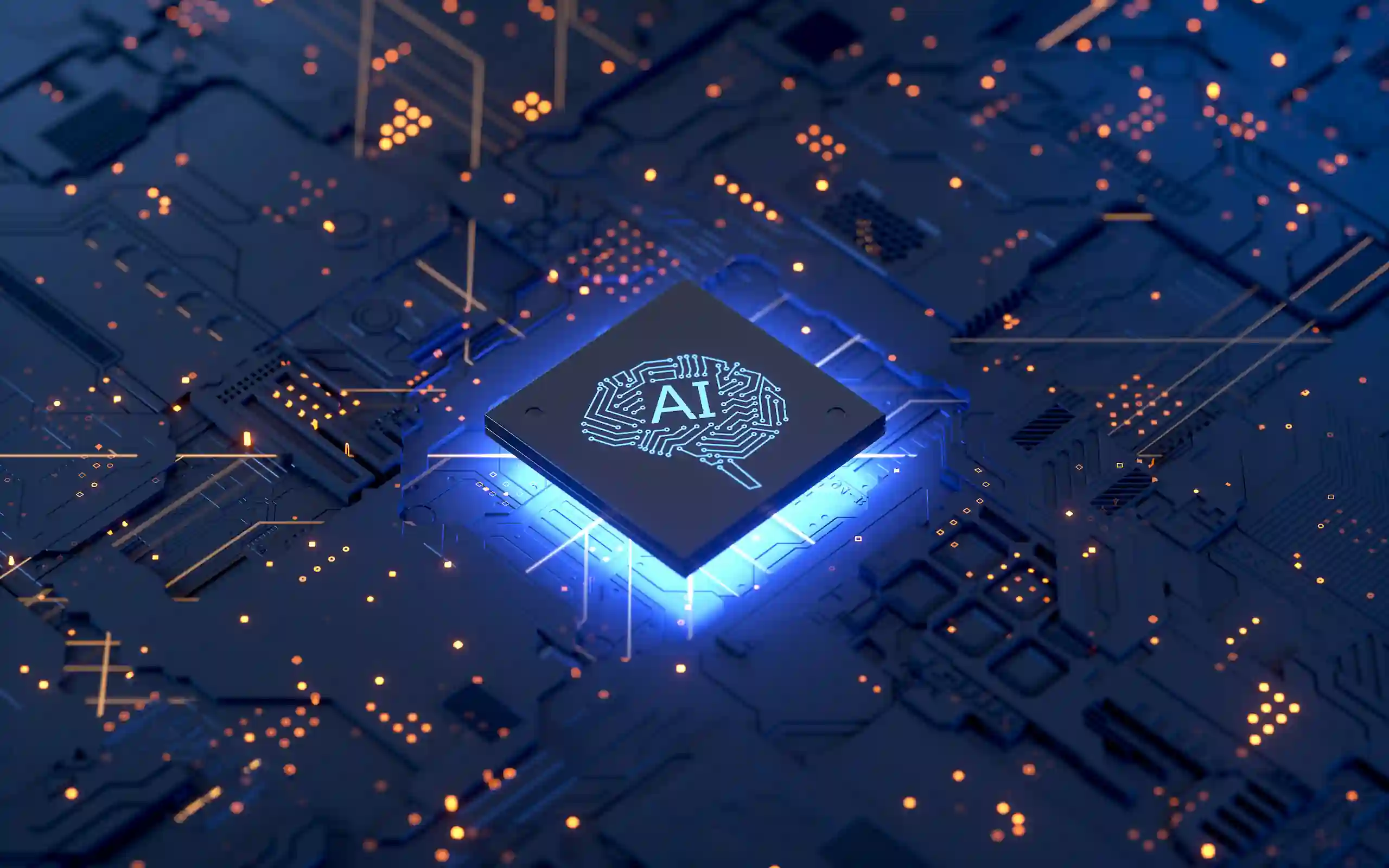 Rechenchip mit der Aufschrift AI auf Platine