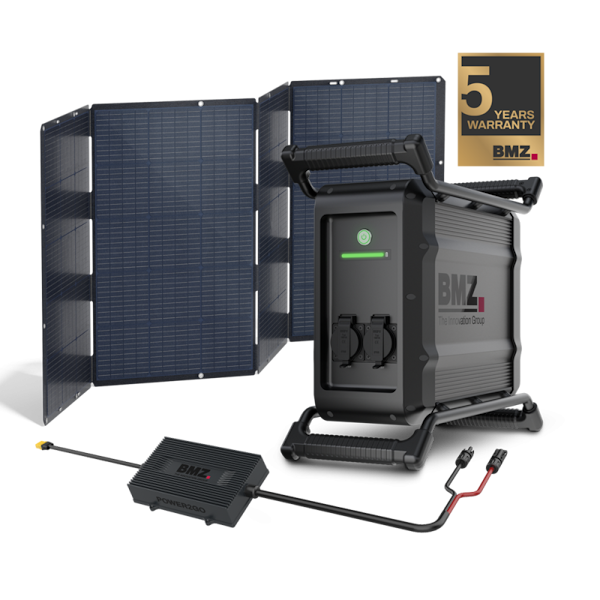 Bild-1-PowerToGo-Work-inkl-Panel-400-Wp-Controller Mobiler Stromspeicher BMZ Power2Go optional mit Solarpanel 200 Watt oder 400 Watt