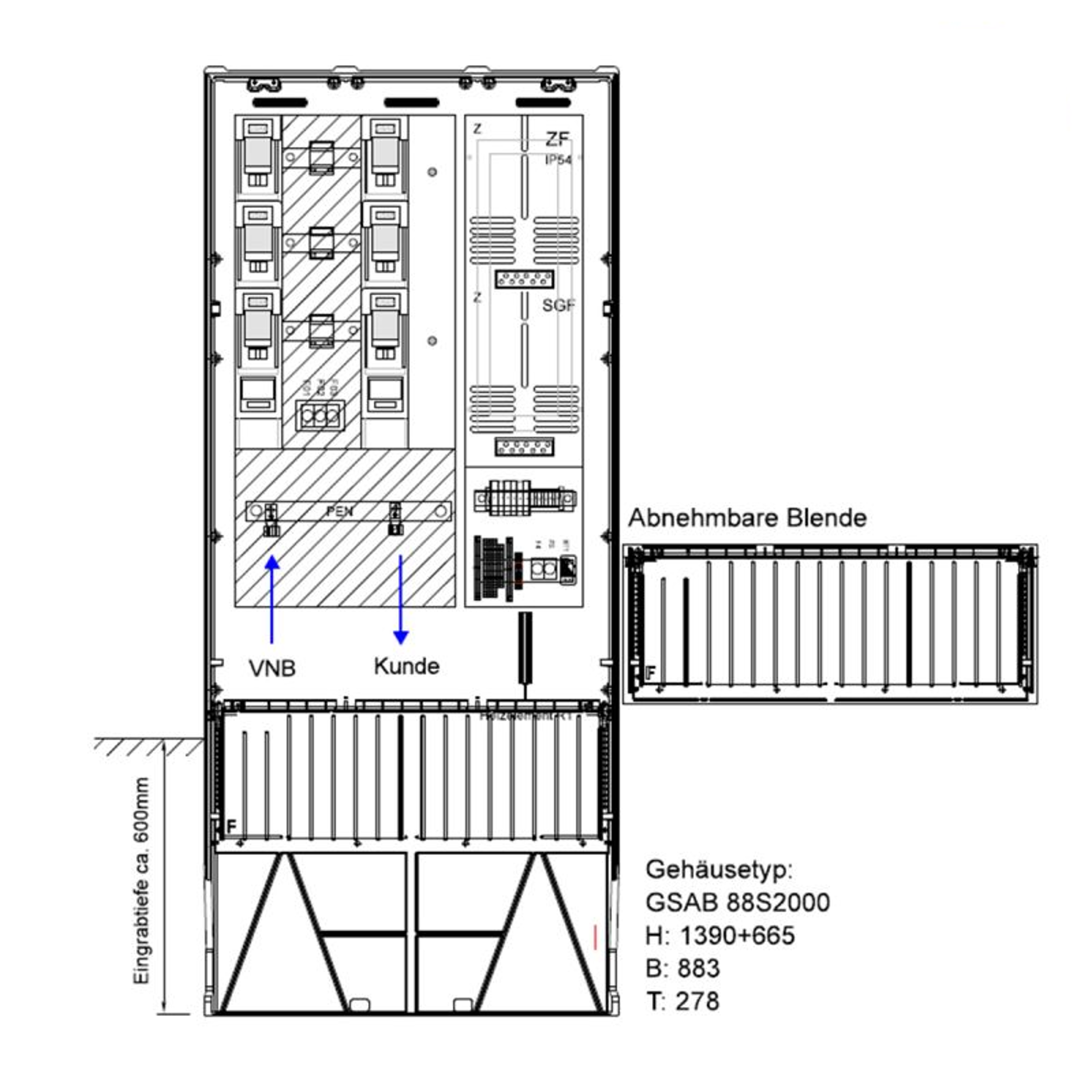 GSAB Wandlerschrank bis 170 kVA (250 A)