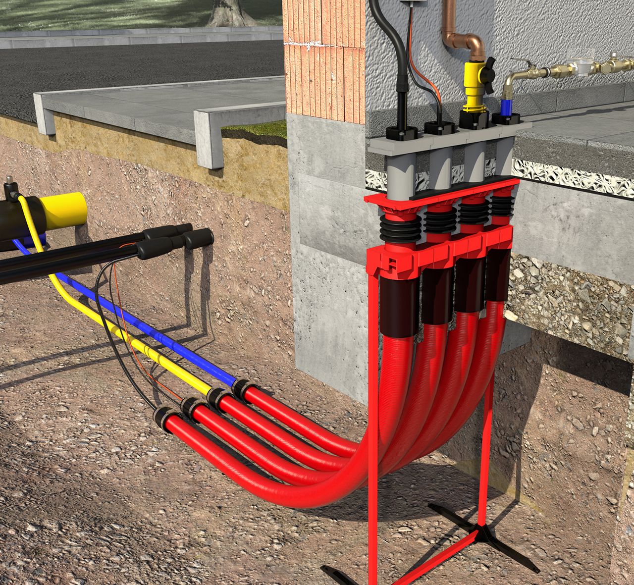 KRASO 4-Spartenhauseinführung BKP Komplett für Gebäude ohne Keller