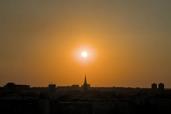 View of Novi Sad from Petrovaradin Fortress at sunset