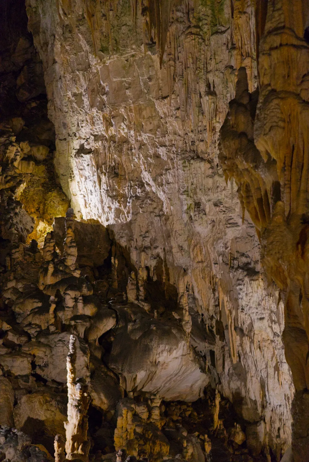 Le monde souterrain de la grotte de Postojna avec des stalactites et des stalagmites.