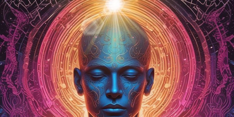 blauer Menschenkopf mit Lichtstrahl am Kronenchakra.