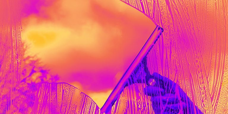 Ein Glasscheibenwischer beim Frühjahrsputz.