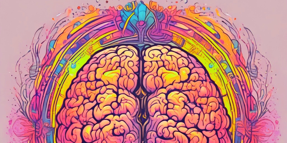 abstraktes Gehirn in neonfarben.