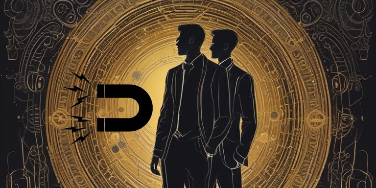 zwei schwarze Männer vor goldenem Hintergrund. schwarzes Magnet vor ihnen.