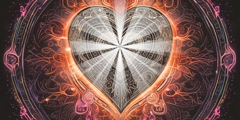 ein Herz von gold umrahmt und Lichtstrahlen aus der Mitte.