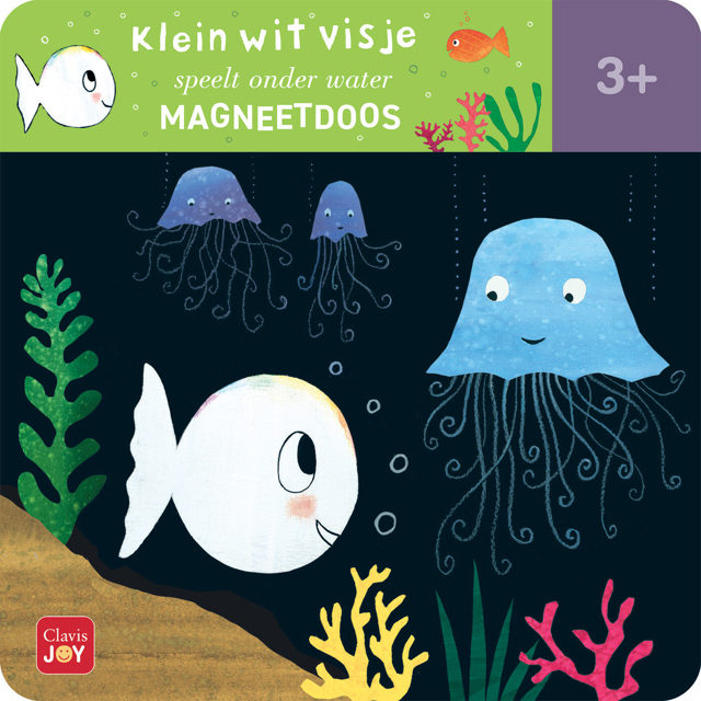 Omslag van Magneetdoos Klein wit visje speelt onder water