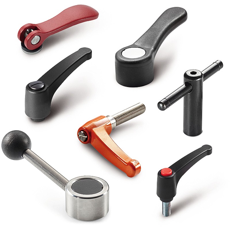 PLASTIC AND METAL FIXED AND INDEXED CLAMPING LEVERS