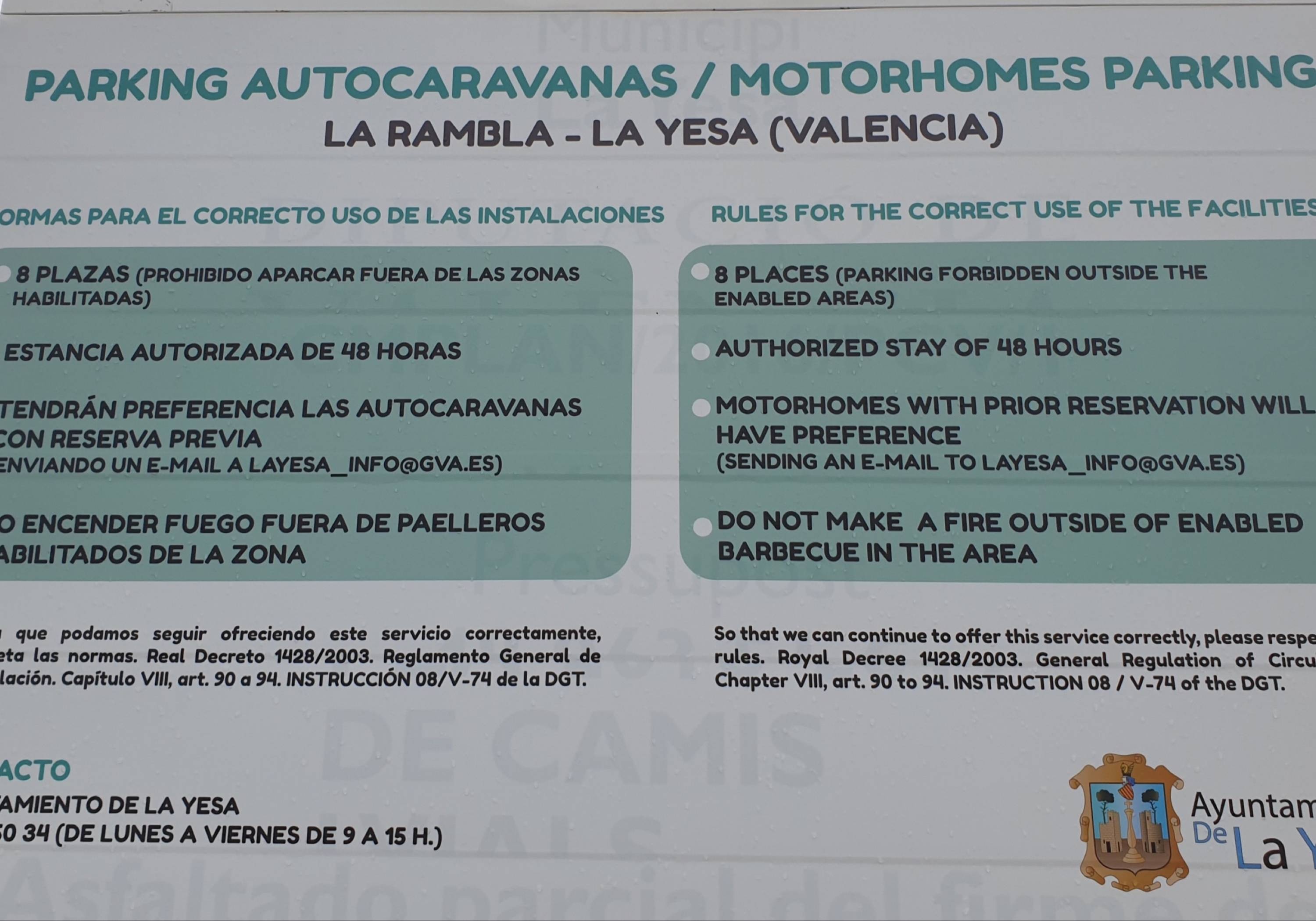 Parking Autocaravans La Rambla - La Yesa — Stellplatz in La Yesa