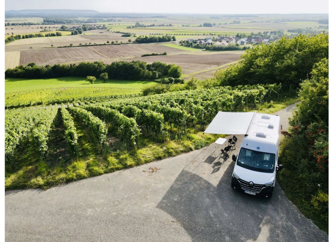 Weitblick über den Reben von Wiebelsberg — Vineri in Oberschwarzach