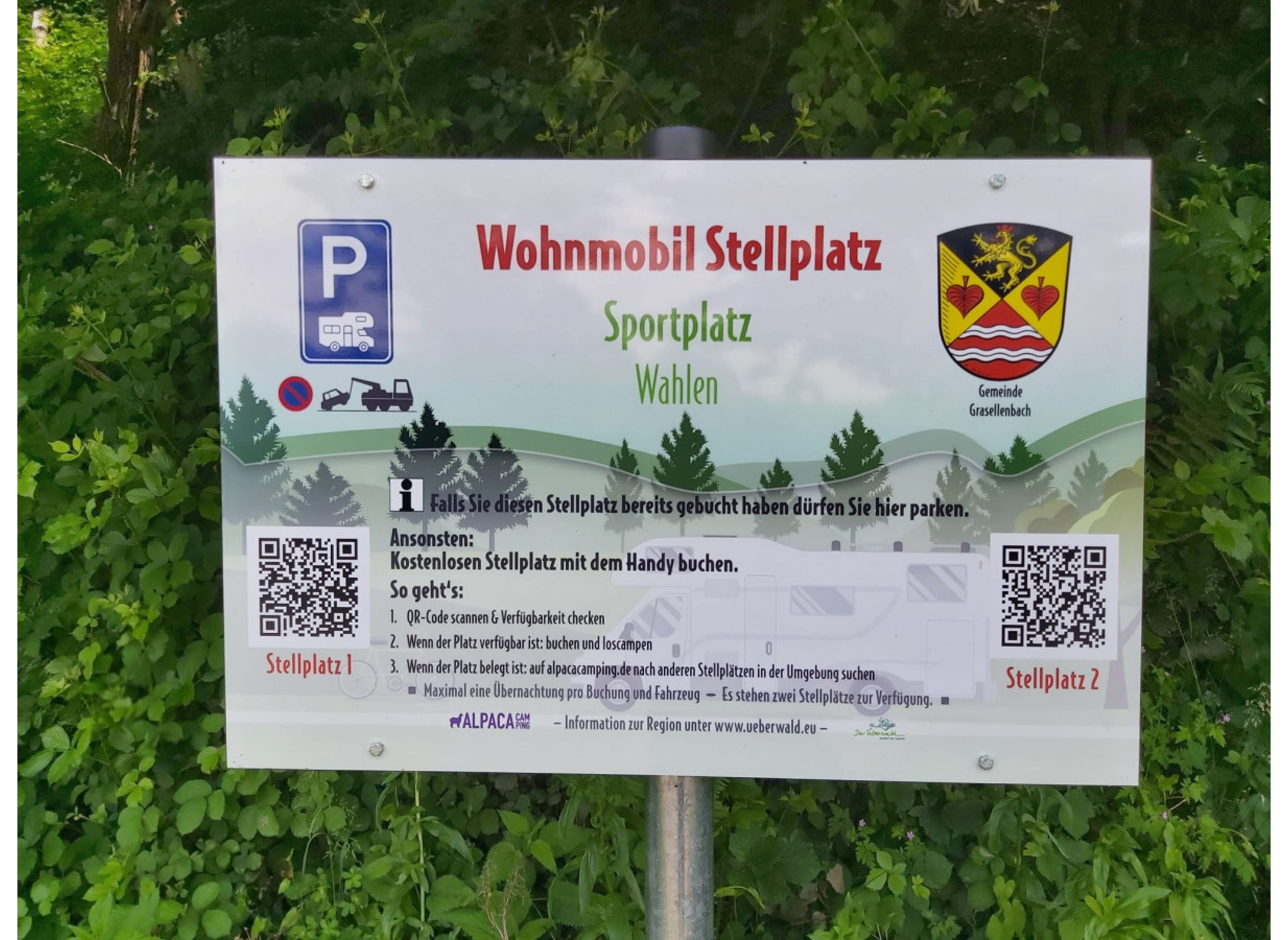 Stellplatz im Odenwald-Dorf Grasellenbach OT Wahlen direkt am Waldrand — Bobilplass in Grasellenbach