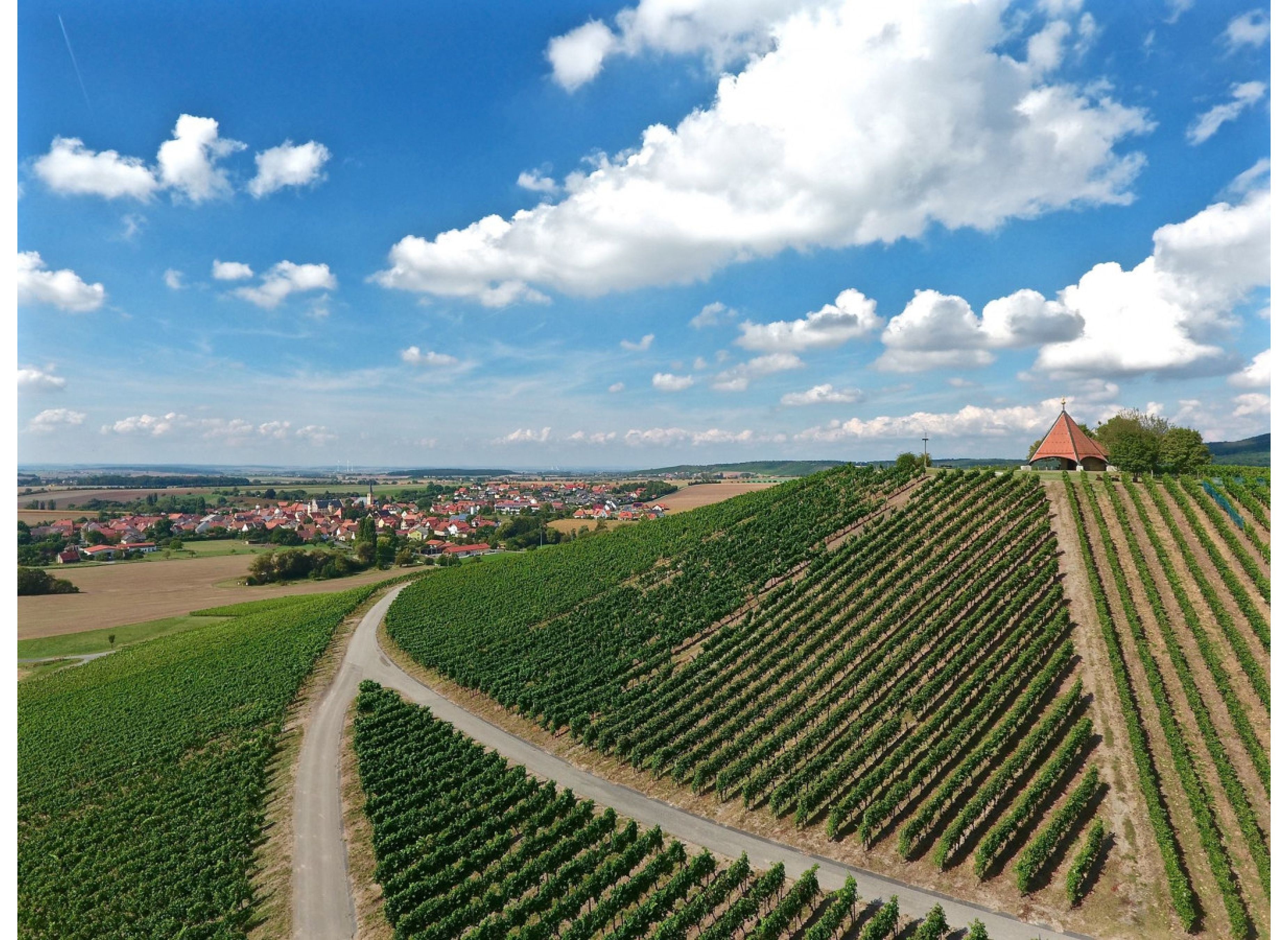 Über unseren Weinbergen mit 360° Panorama auf der Spitze des Herrenberg's — Karavan Sitesi in Oberschwarzach