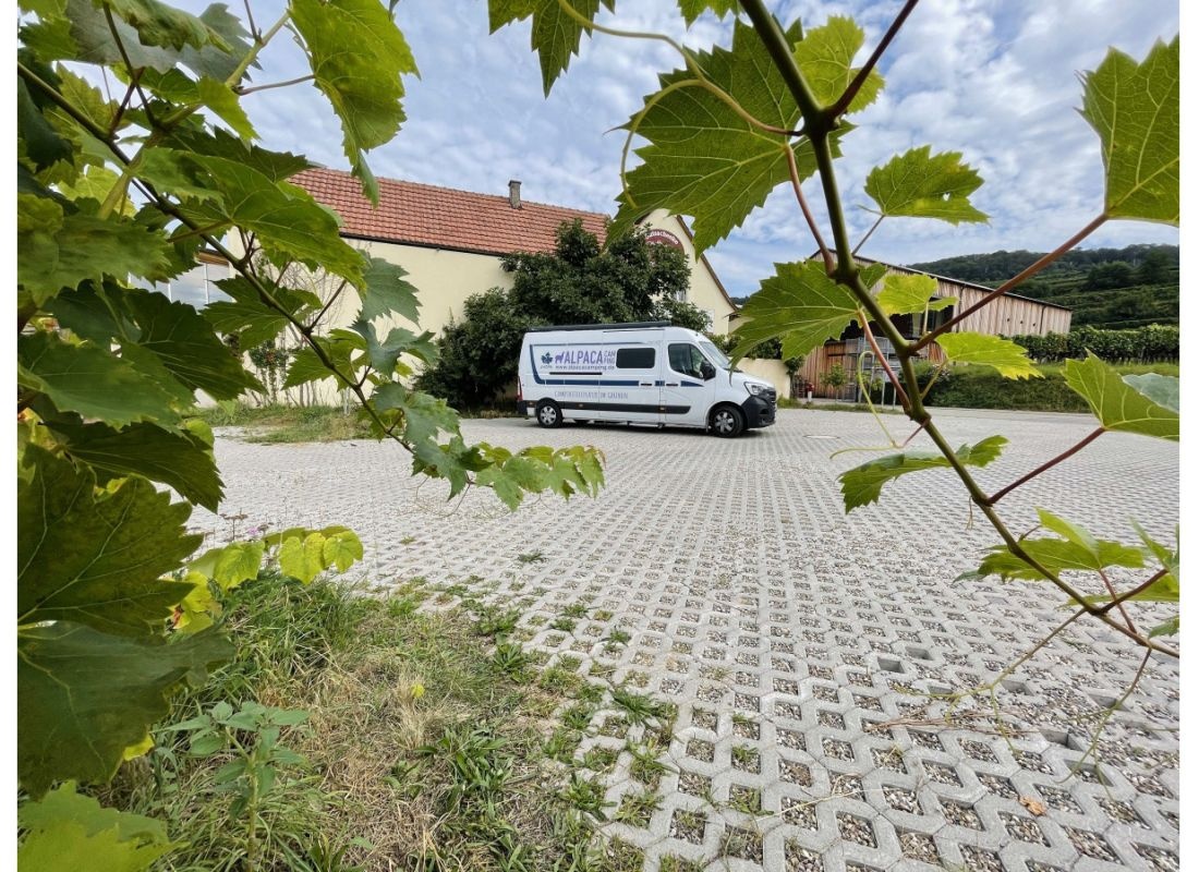 Camping auf einem befestigten Platz am Rande der Weinberge — Weingut in Vogtsburg im Kaiserstuhl