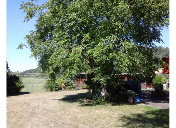 Gartenplatz mit Ausblick über Wiese am Donauradweg
