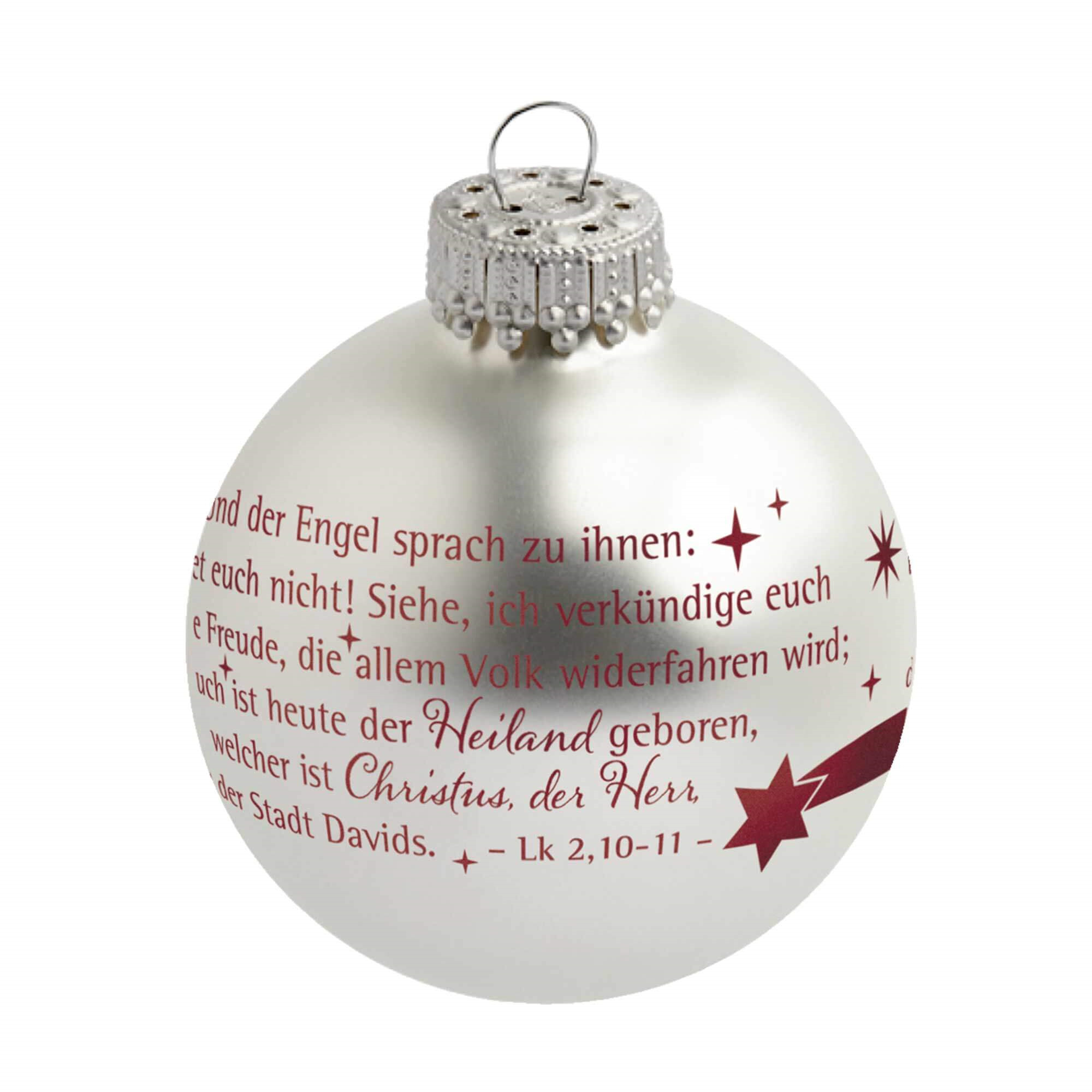Christbaumkugel silber 'Und der Engel sprach ...'