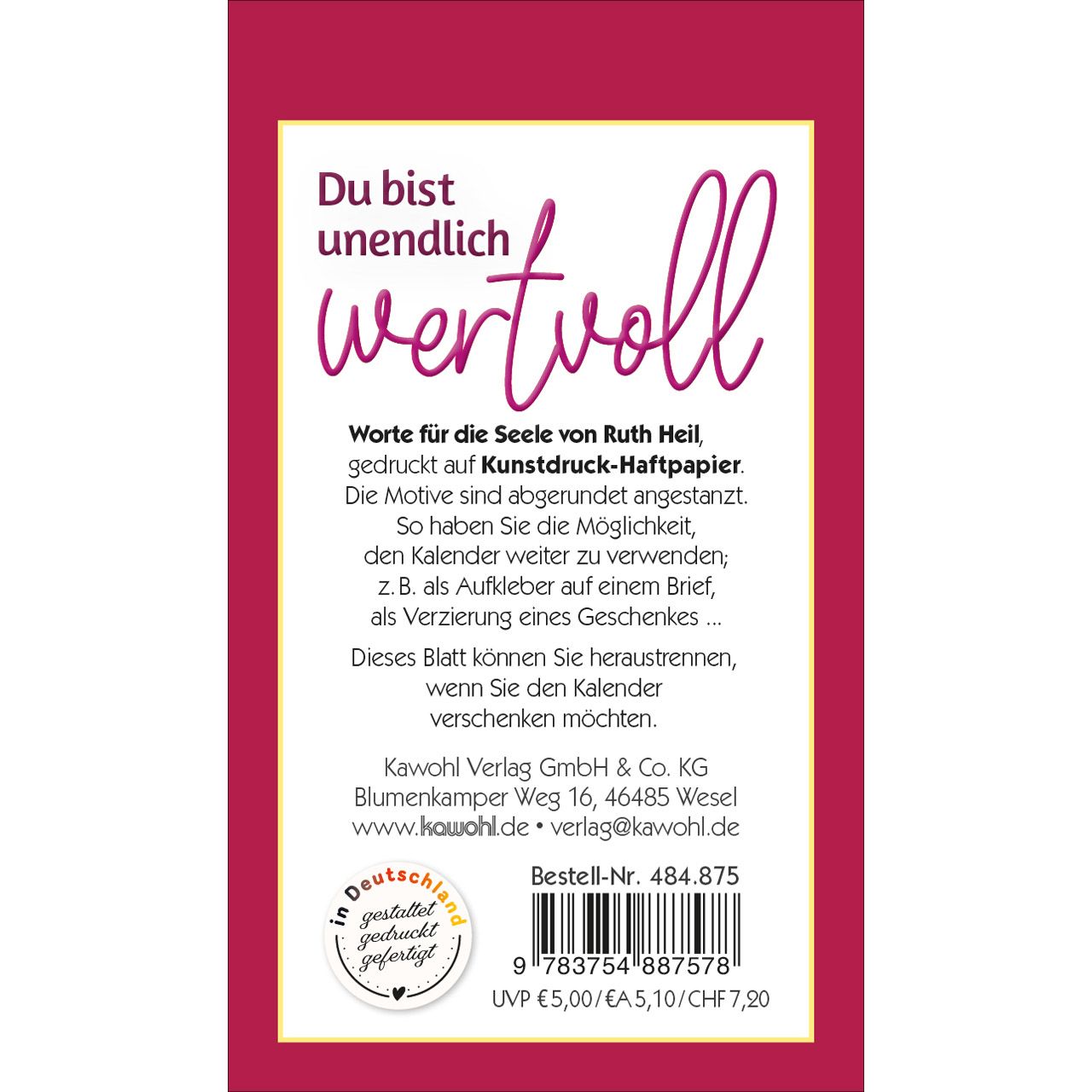 Du bist unendlich wertvoll 2027 - Aufkleber-Kalender