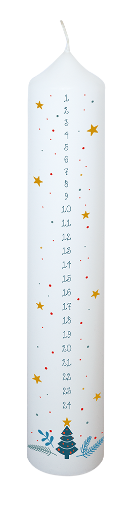 Adventskalender-Kerze 'Tannenzweig & Sterne'