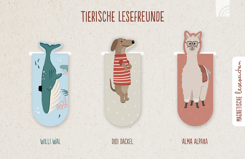 3er-Lesezeichen-Set 'Tierische Lesefreunde'