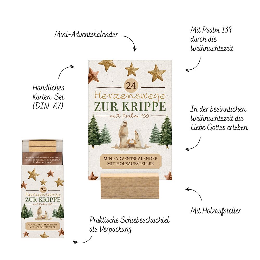 24 Herzenswege zur Krippe mit Psalm 139 - Mini-Adventskalender