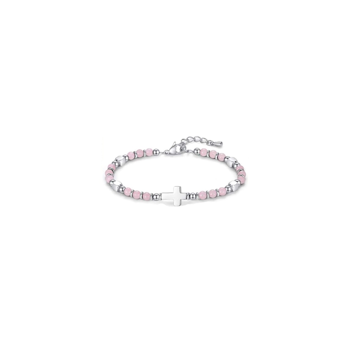 Perlenarmband rosa mit 'Kreuz'