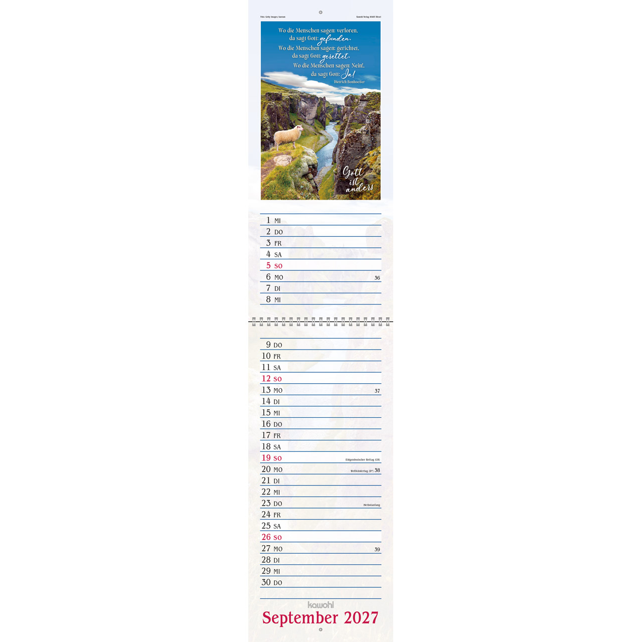 Das will ich mir schreiben in Herz und Sinn 2027 - Wandkalender (Terminer)