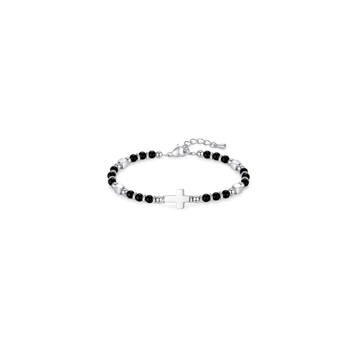 Perlenarmband schwarz mit 'Kreuz'