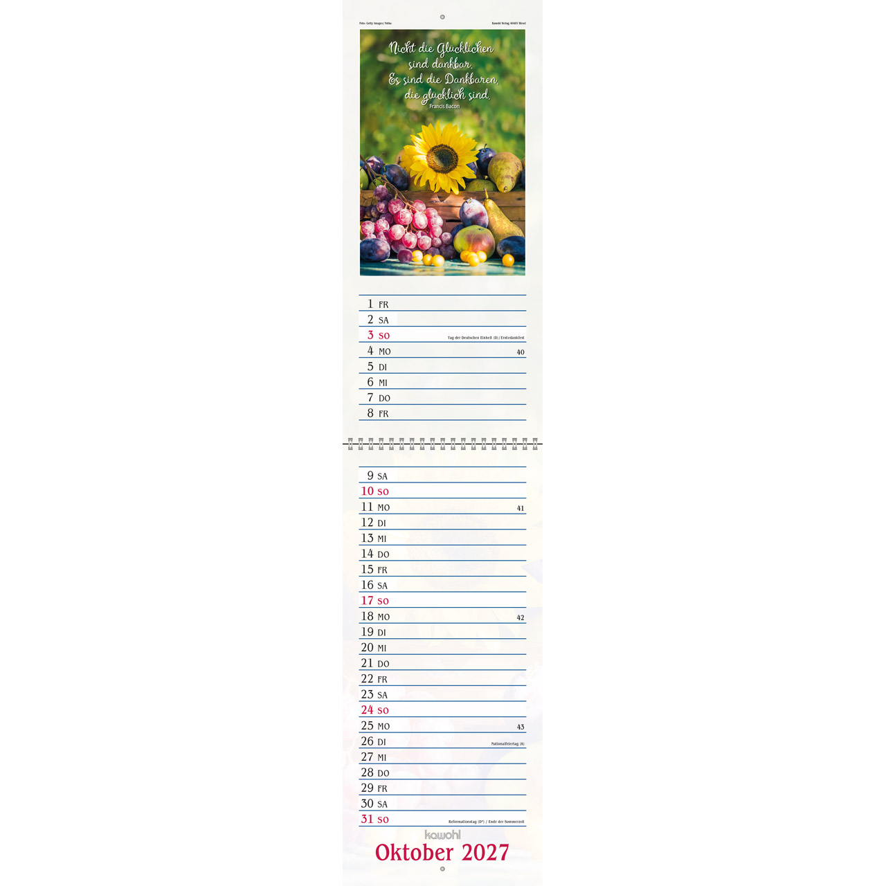 Das will ich mir schreiben in Herz und Sinn 2027 - Wandkalender (Terminer)