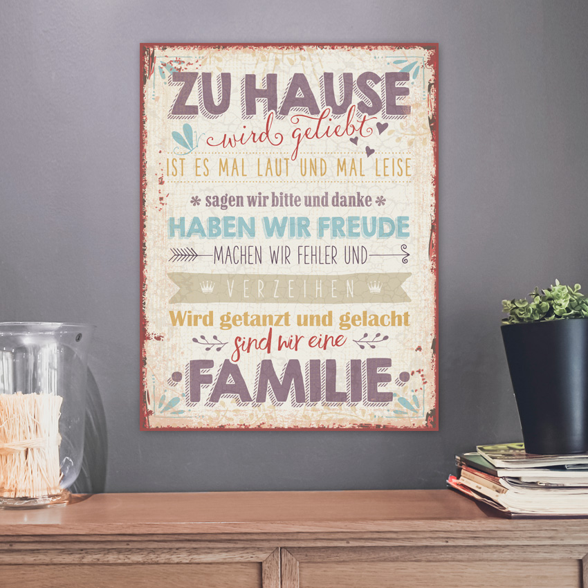 Metallschild groß - Zu Hause - Familienregeln