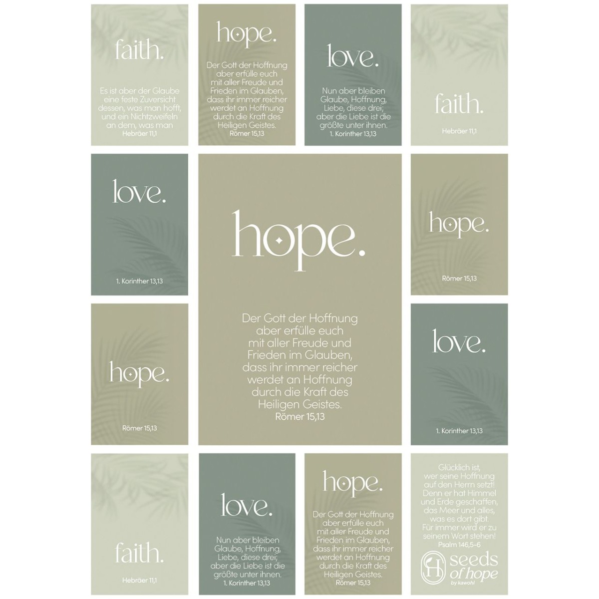 Aufkleber-Grußkarte 4 Ex.- faith. hope. love.