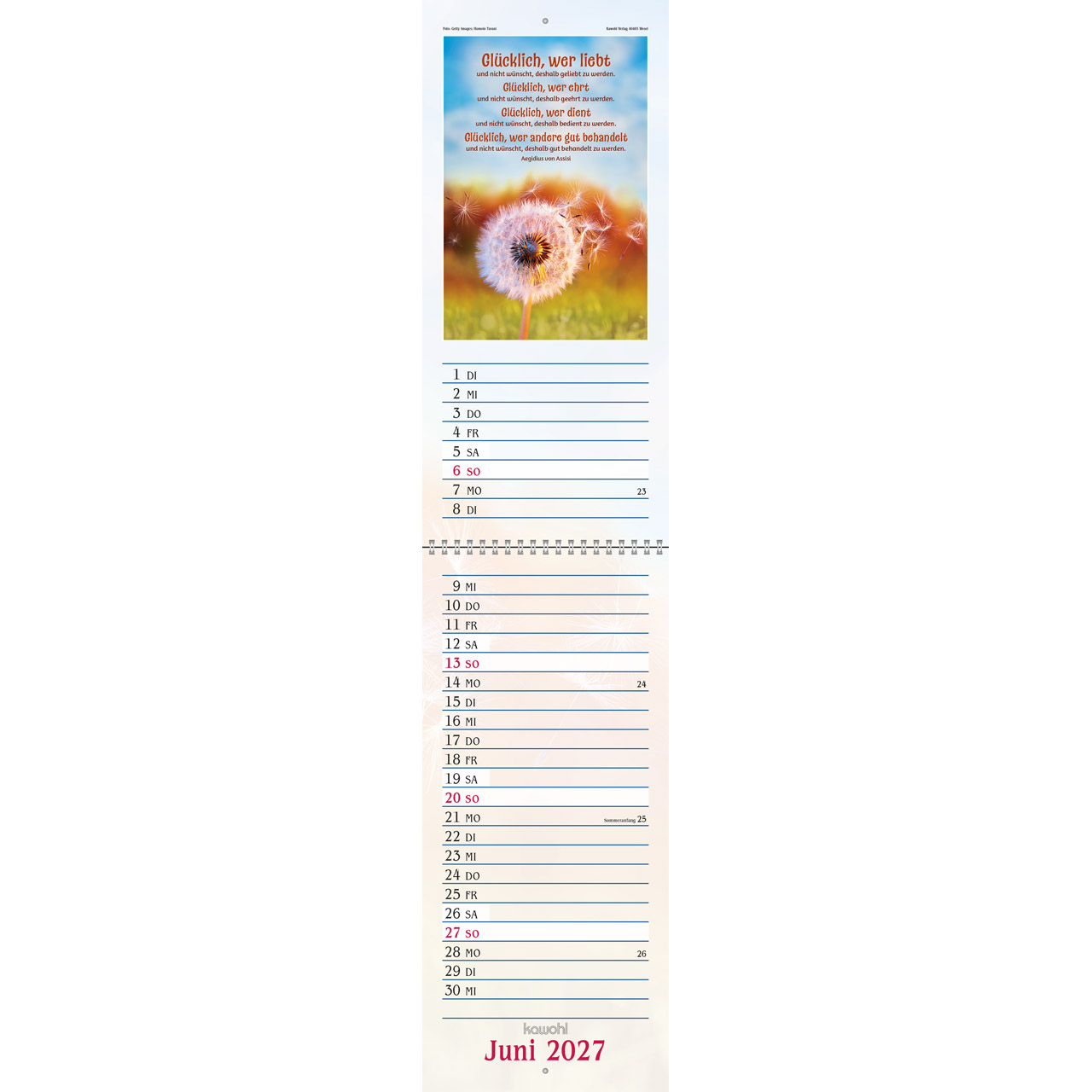 Das will ich mir schreiben in Herz und Sinn 2027 - Wandkalender (Terminer)