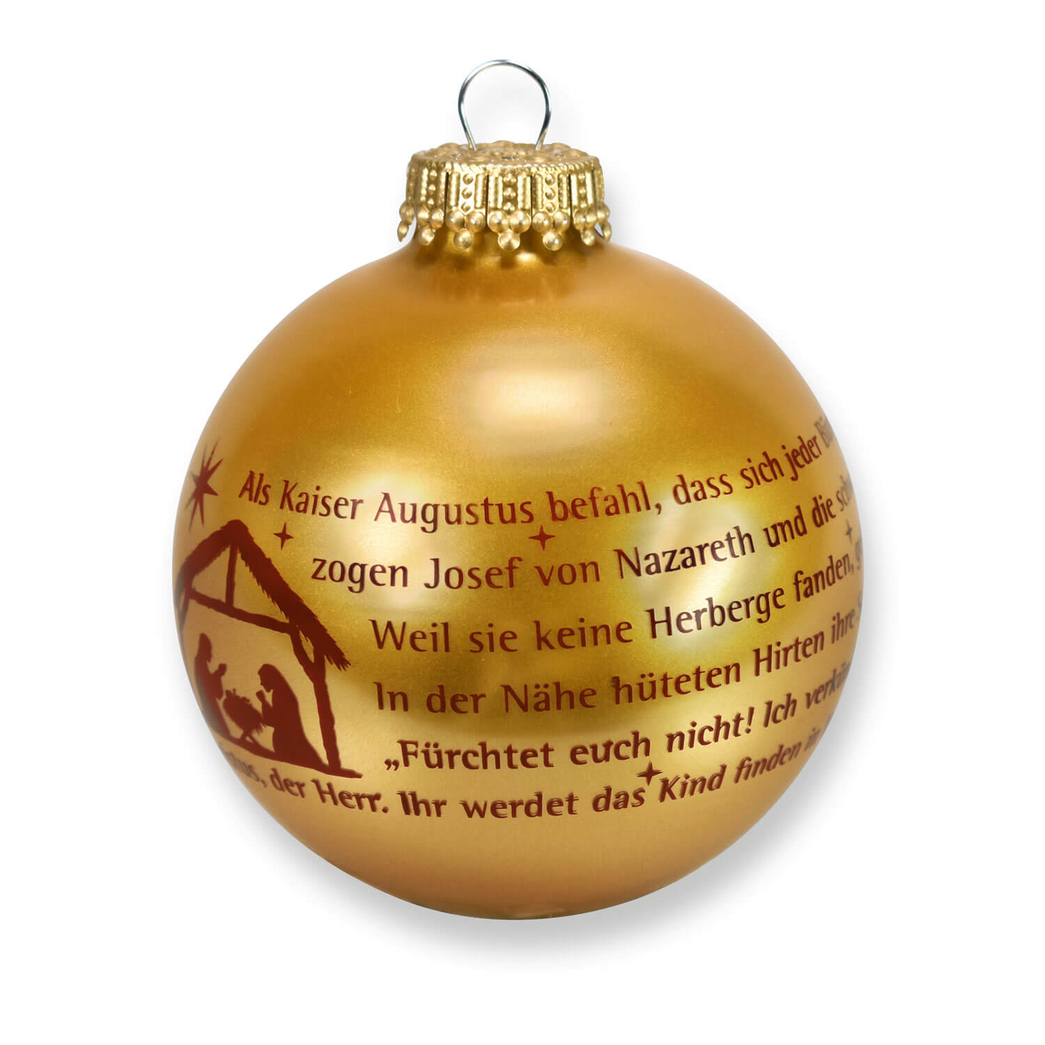 Christbaumkugel goldfarben 'Weihnachtsgeschichte'