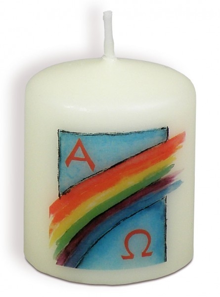 Kerze 'Alpha & Omega/Regenbogen' 6 cm