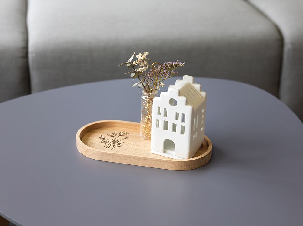 Holztablett Blumen und Gräser