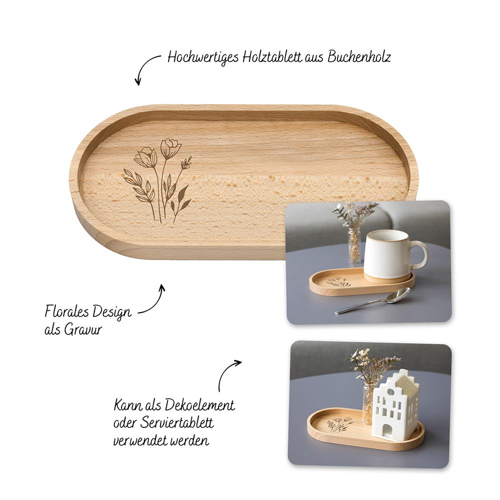 Holztablett Blumen und Gräser