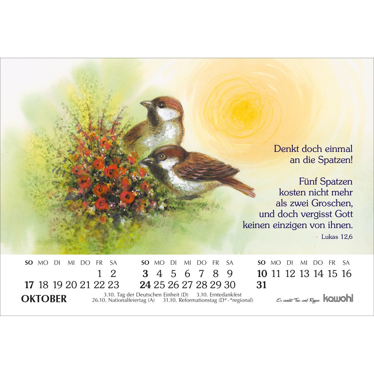 Er sendet Tau und Regen 2027 - Aufstellkalender