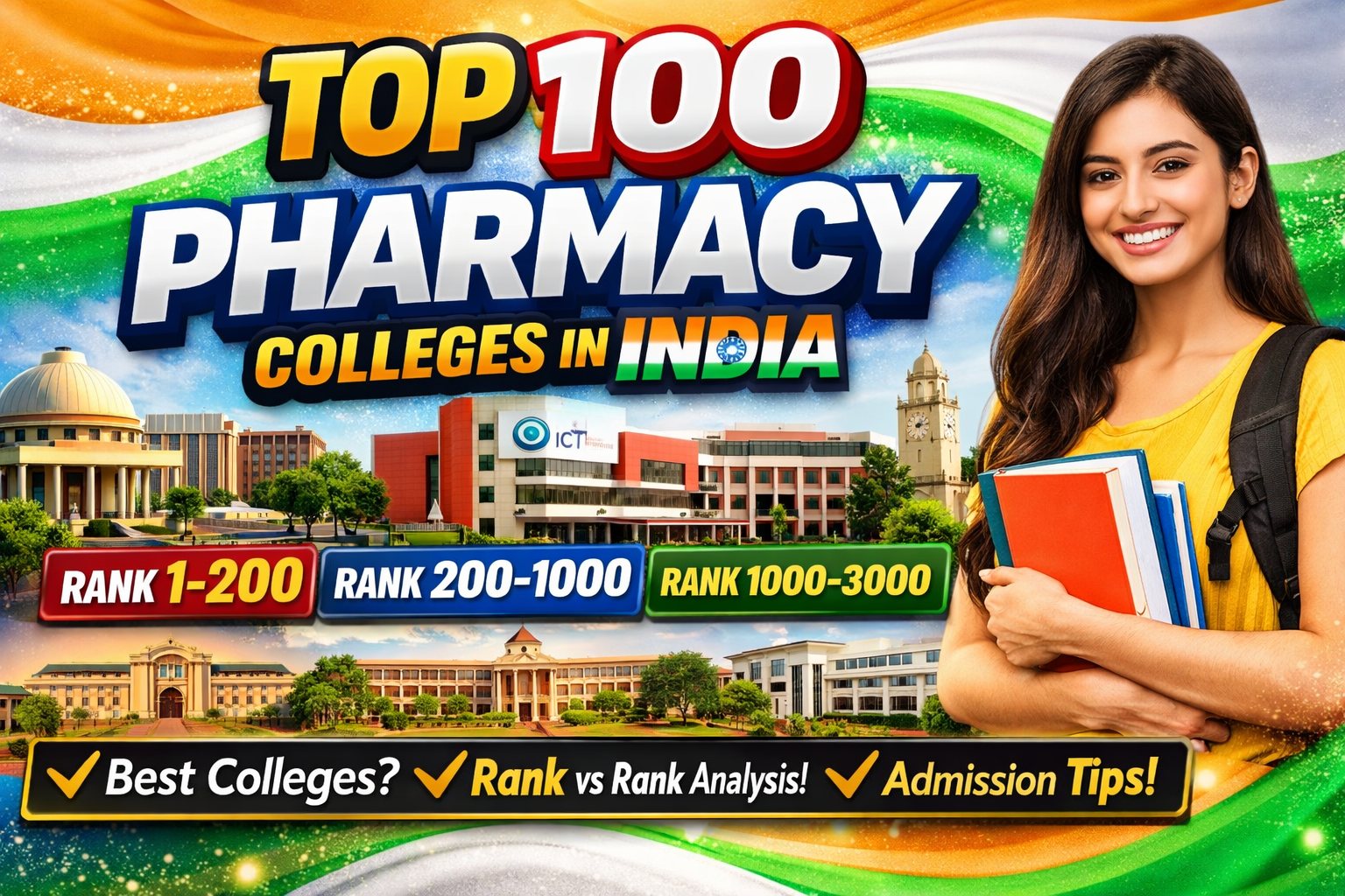 Top 100 Pharmacy Colleges in India 2026 💊 | GPAT Rank Wise College List (1–3000 Rank)
