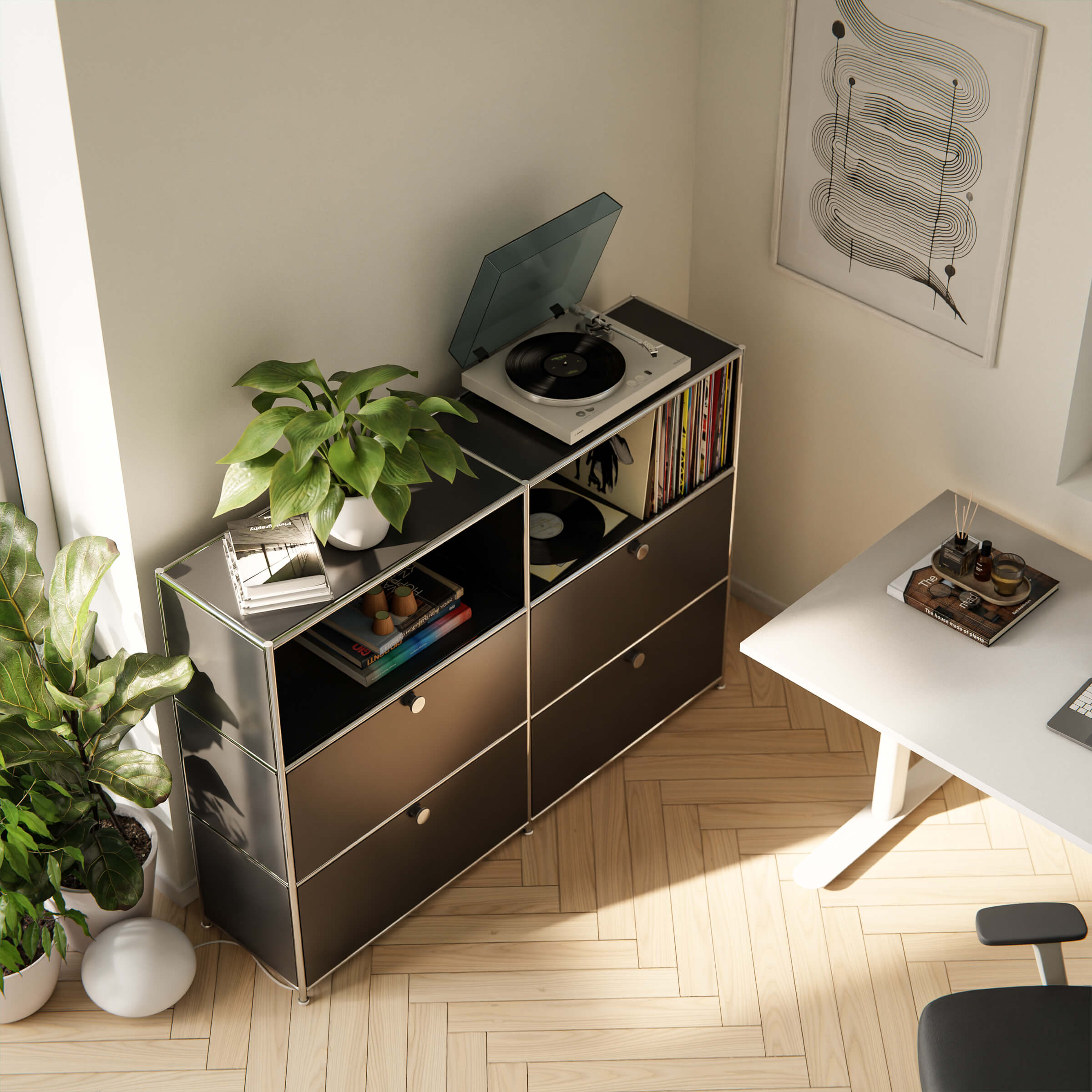 Cubox Sideboard, 3 Ebenen, 4 Klappen