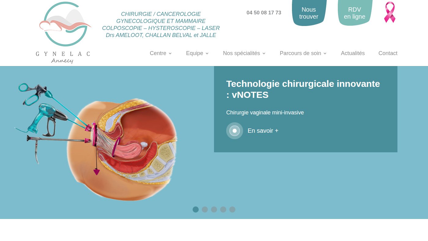 The home page of gynelac.fr