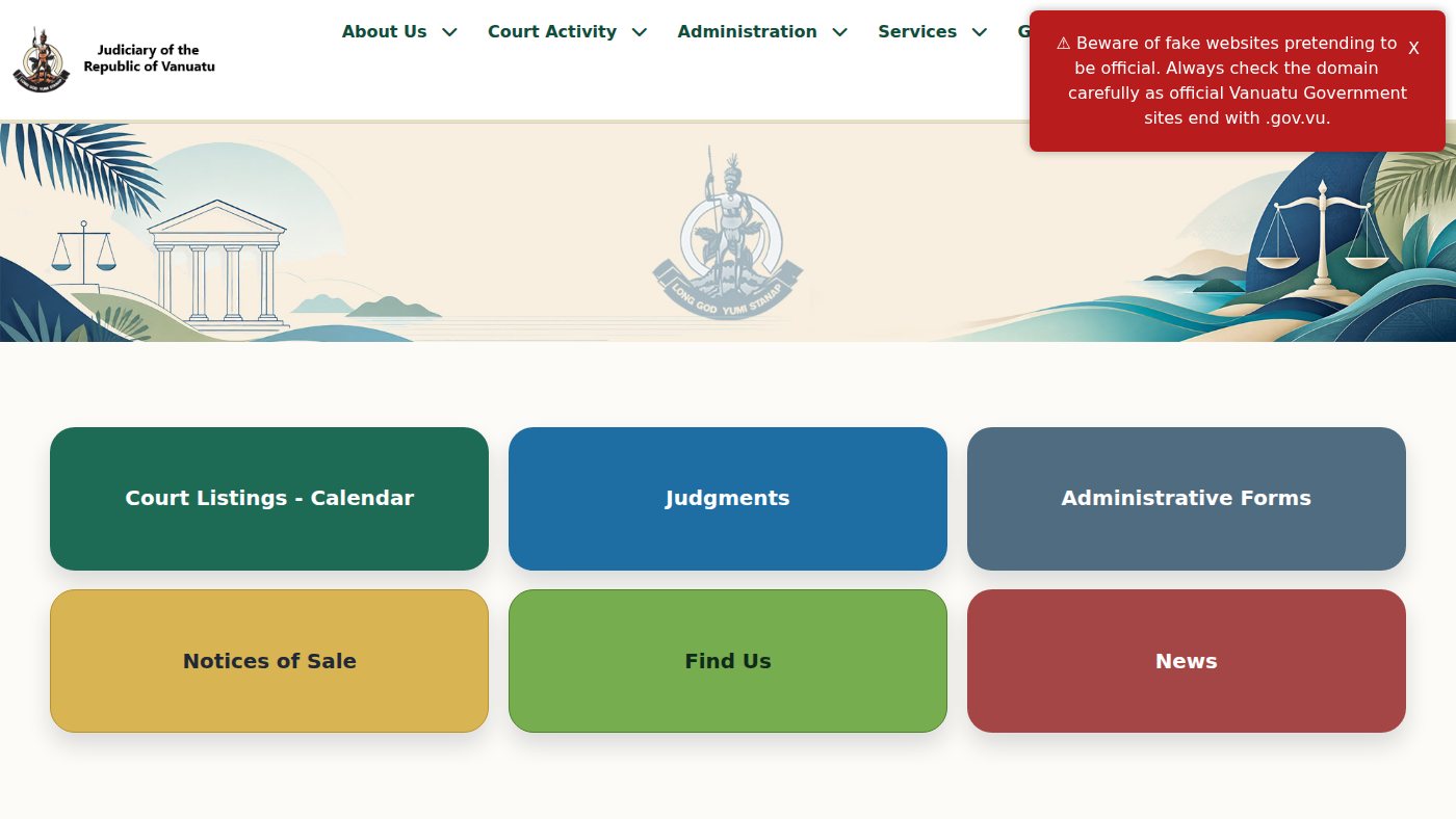 The home page of courts.gov.vu