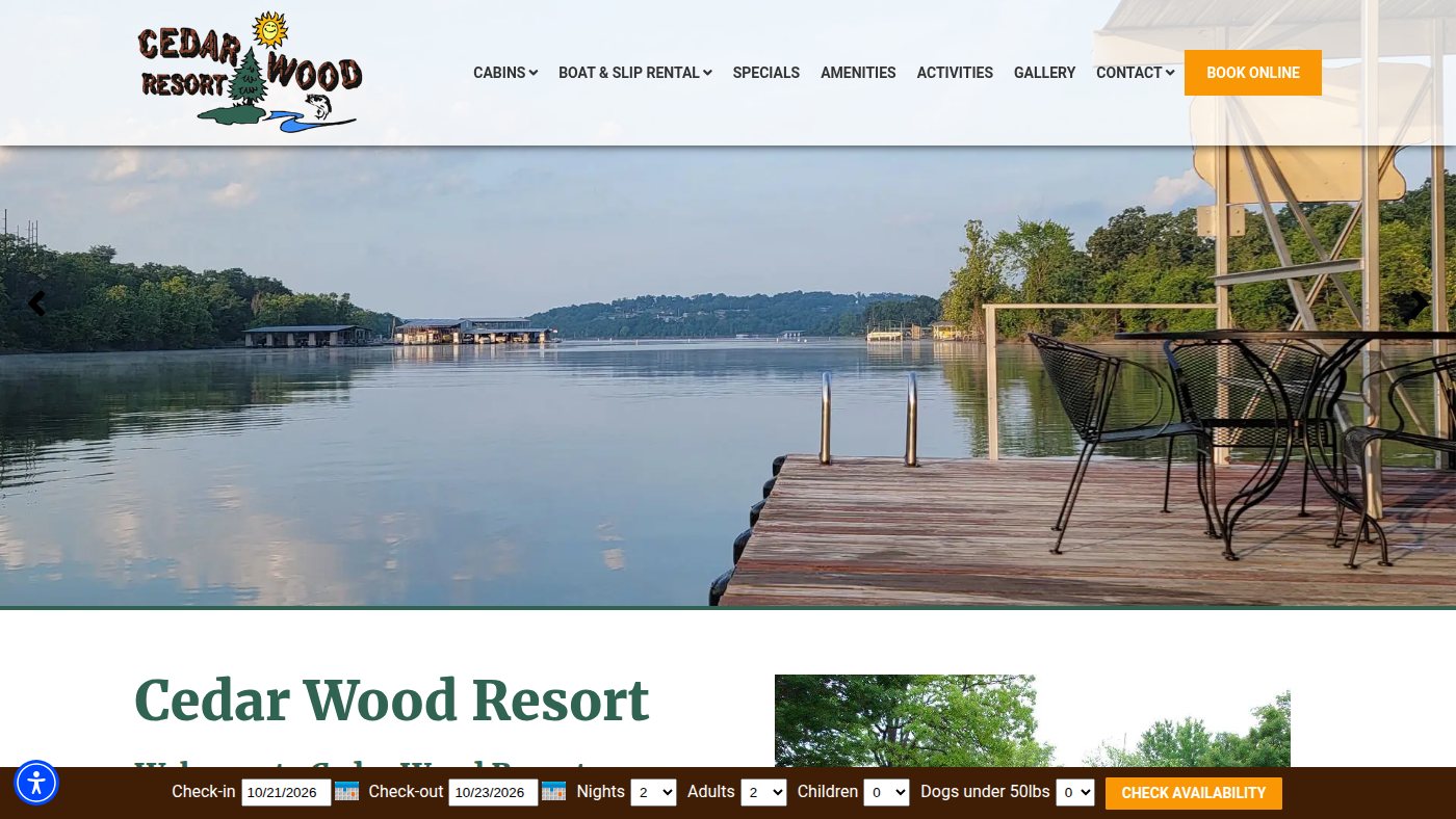 The home page of cedarwoodresort.com