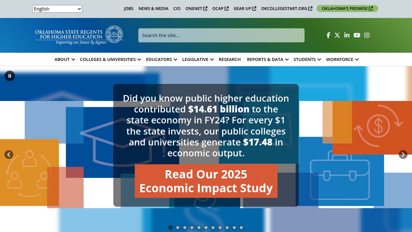 The home page of okhighered.org