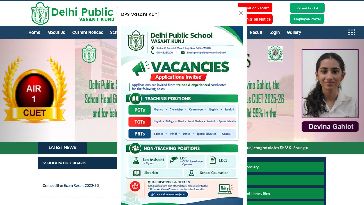 The home page of dpsvasantkunj.com