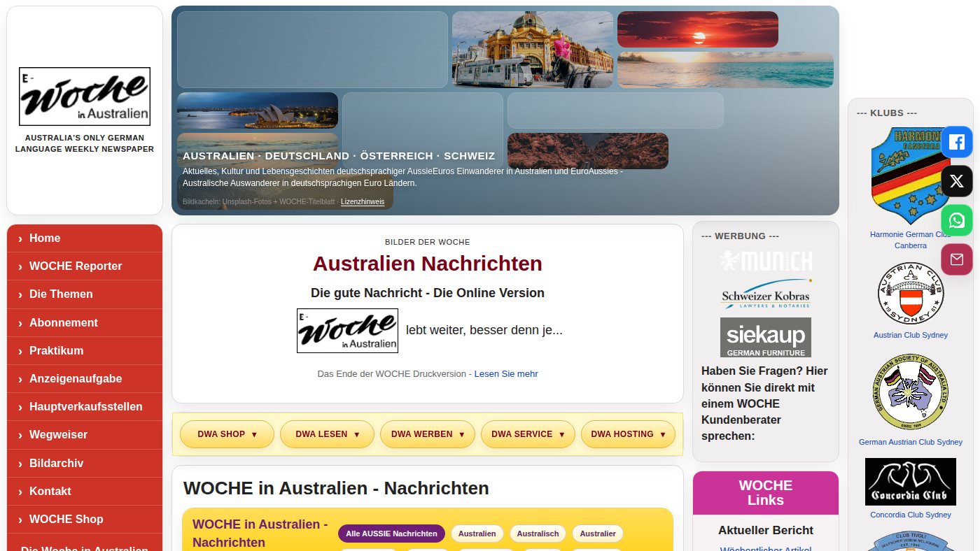 The home page of woche.com.au