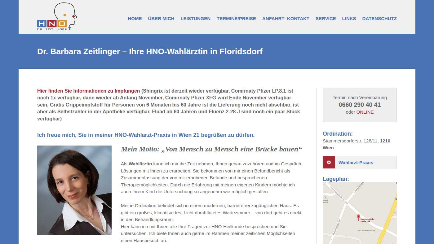 The home page of hno-zeitlinger.at