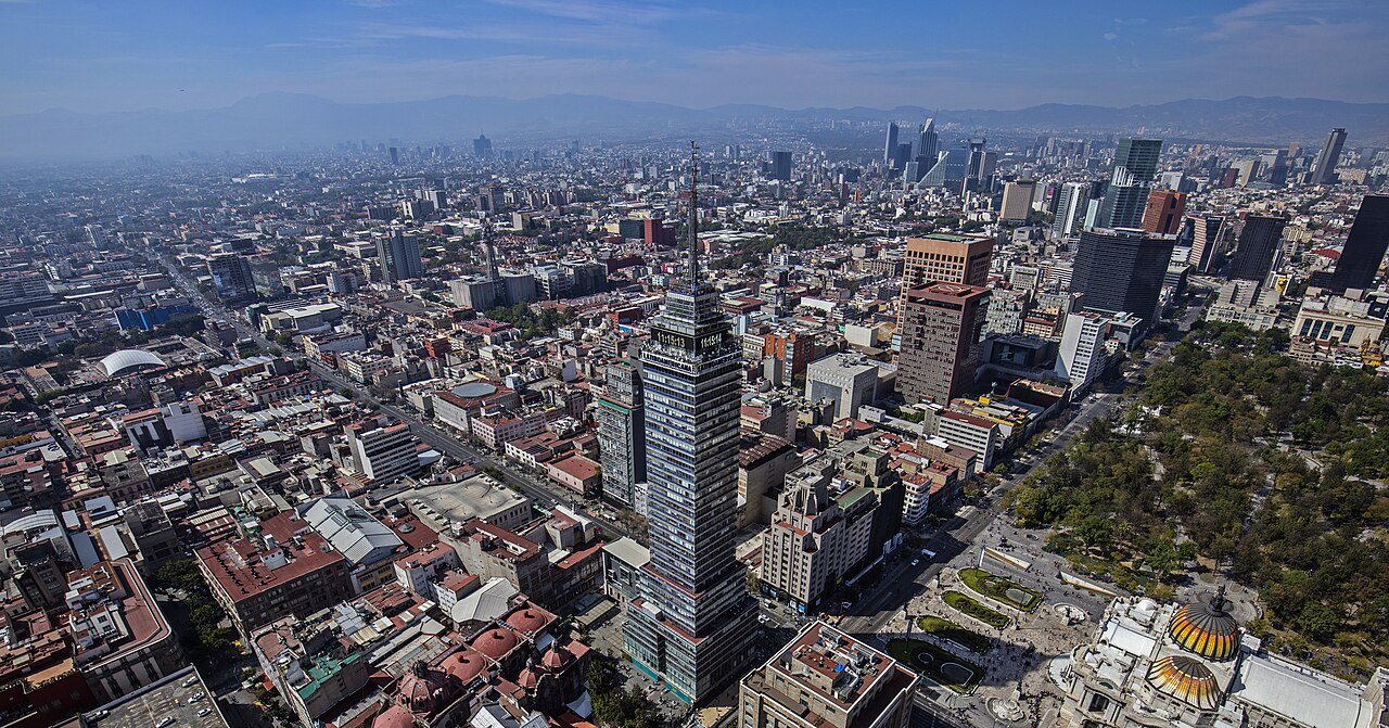 Aerial flyover of Mexico City, cropped