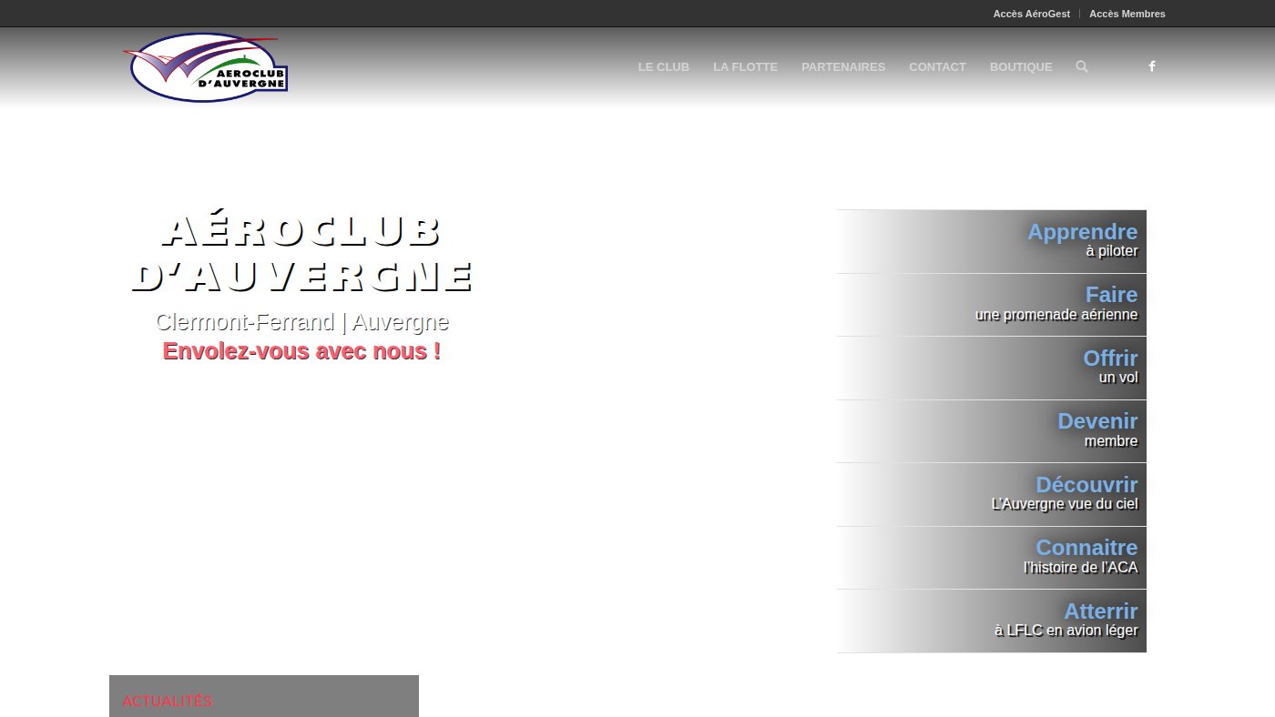 The home page of aeroclubauvergne.fr