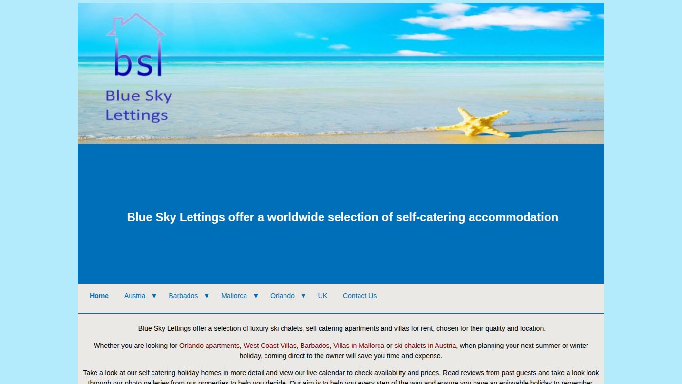 The home page of blueskylettings.com